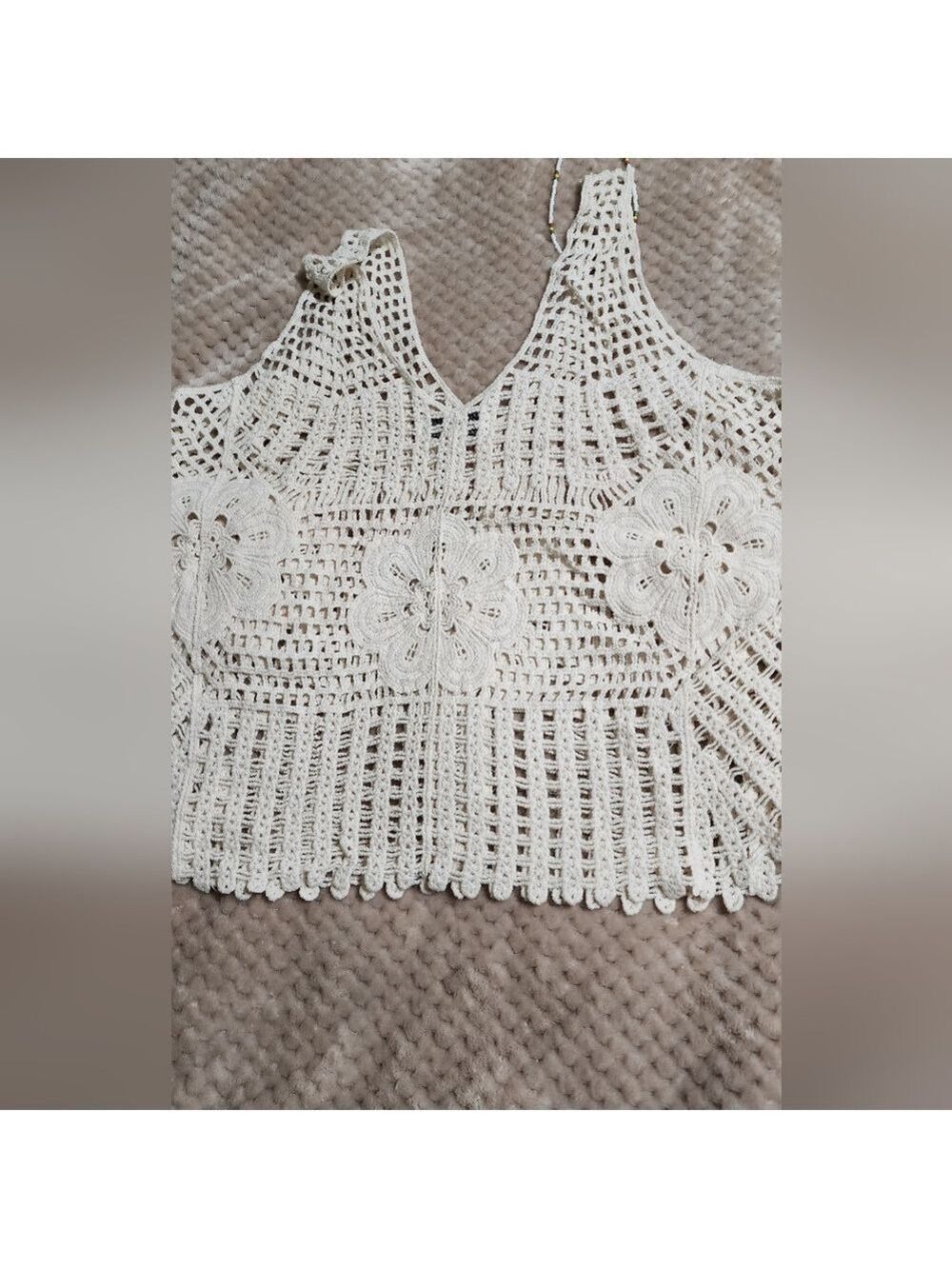 Cream Cropped Asymmetrical Tank Top